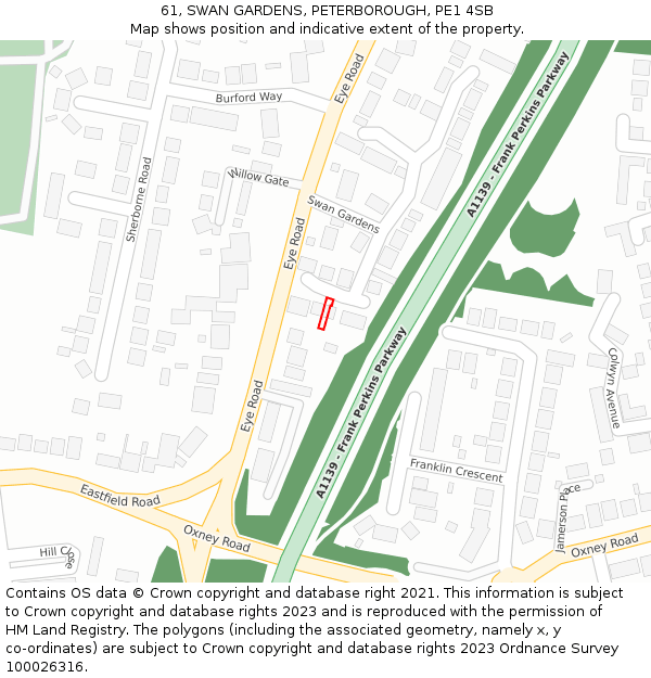 61, SWAN GARDENS, PETERBOROUGH, PE1 4SB: Location map and indicative extent of plot