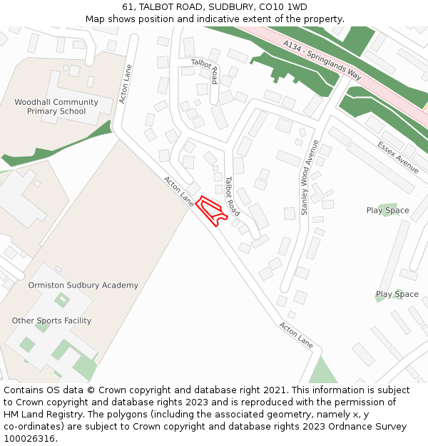 61, TALBOT ROAD, SUDBURY, CO10 1WD: Location map and indicative extent of plot