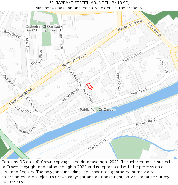 61, TARRANT STREET, ARUNDEL, BN18 9DJ: Location map and indicative extent of plot