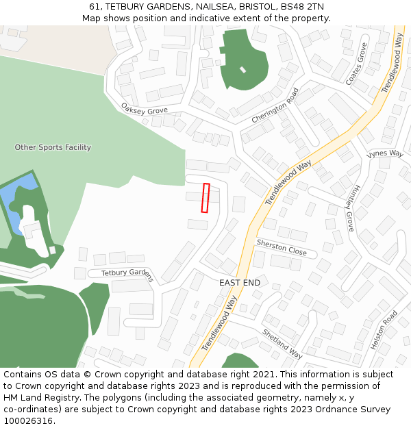 61, TETBURY GARDENS, NAILSEA, BRISTOL, BS48 2TN: Location map and indicative extent of plot