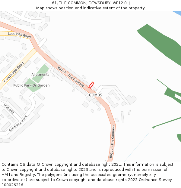 61, THE COMMON, DEWSBURY, WF12 0LJ: Location map and indicative extent of plot