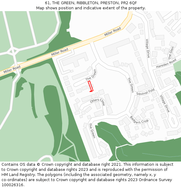61, THE GREEN, RIBBLETON, PRESTON, PR2 6QF: Location map and indicative extent of plot