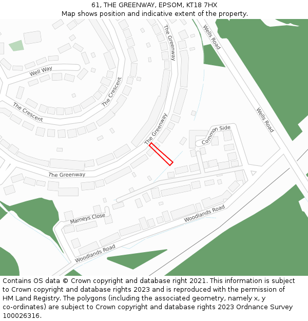 61, THE GREENWAY, EPSOM, KT18 7HX: Location map and indicative extent of plot