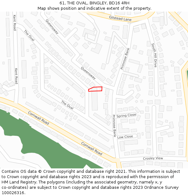 61, THE OVAL, BINGLEY, BD16 4RH: Location map and indicative extent of plot