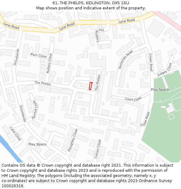 61, THE PHELPS, KIDLINGTON, OX5 1SU: Location map and indicative extent of plot