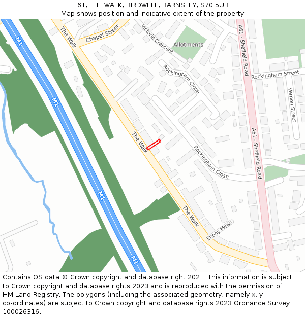 61, THE WALK, BIRDWELL, BARNSLEY, S70 5UB: Location map and indicative extent of plot