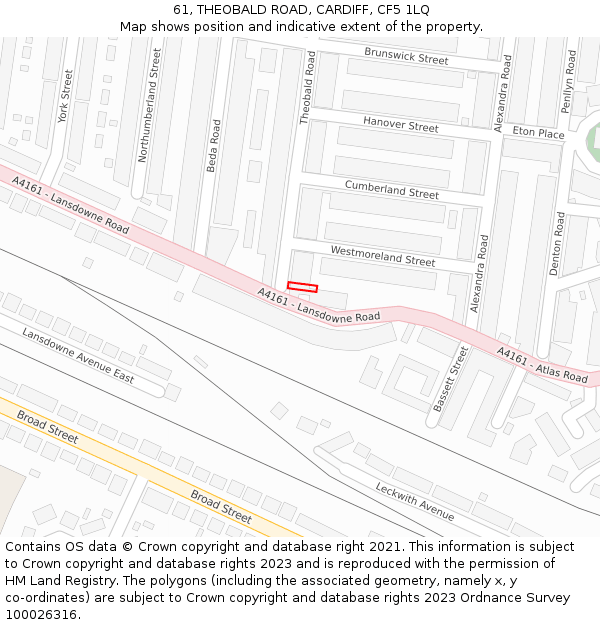 61, THEOBALD ROAD, CARDIFF, CF5 1LQ: Location map and indicative extent of plot