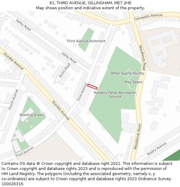61, THIRD AVENUE, GILLINGHAM, ME7 2HE: Location map and indicative extent of plot