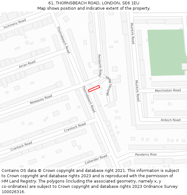 61, THORNSBEACH ROAD, LONDON, SE6 1EU: Location map and indicative extent of plot