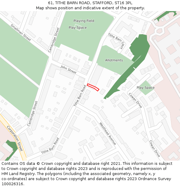 61, TITHE BARN ROAD, STAFFORD, ST16 3PL: Location map and indicative extent of plot