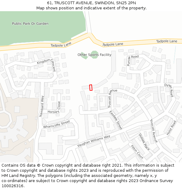 61, TRUSCOTT AVENUE, SWINDON, SN25 2PN: Location map and indicative extent of plot
