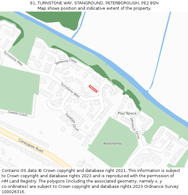61, TURNSTONE WAY, STANGROUND, PETERBOROUGH, PE2 8SN: Location map and indicative extent of plot