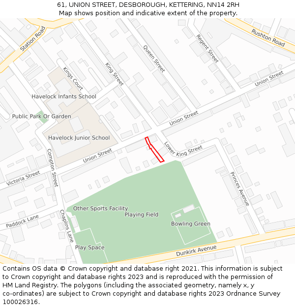 61, UNION STREET, DESBOROUGH, KETTERING, NN14 2RH: Location map and indicative extent of plot