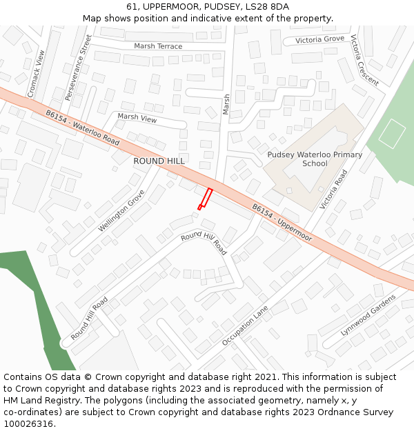 61, UPPERMOOR, PUDSEY, LS28 8DA: Location map and indicative extent of plot