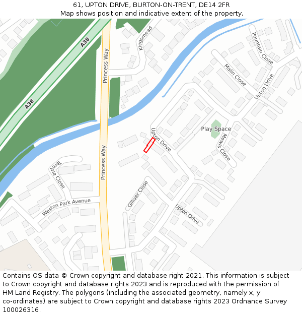 61, UPTON DRIVE, BURTON-ON-TRENT, DE14 2FR: Location map and indicative extent of plot