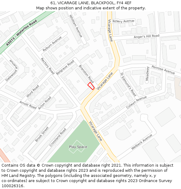 61, VICARAGE LANE, BLACKPOOL, FY4 4EF: Location map and indicative extent of plot
