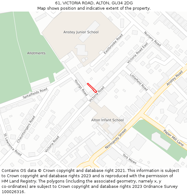 61, VICTORIA ROAD, ALTON, GU34 2DG: Location map and indicative extent of plot
