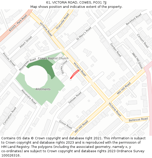 61, VICTORIA ROAD, COWES, PO31 7JJ: Location map and indicative extent of plot