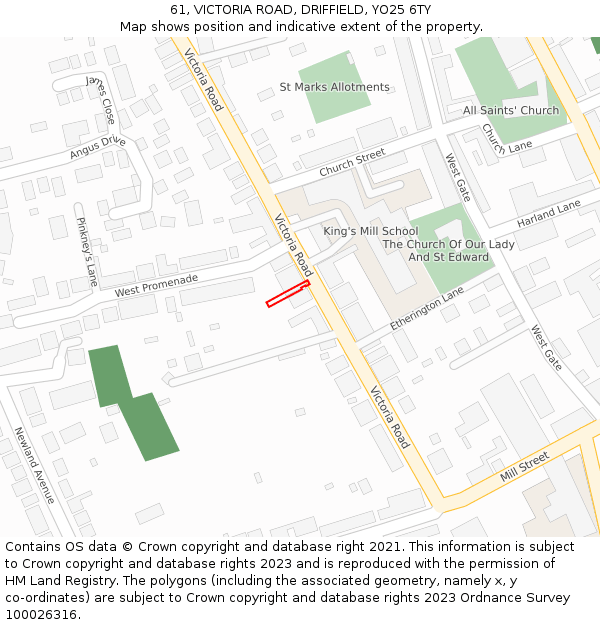 61, VICTORIA ROAD, DRIFFIELD, YO25 6TY: Location map and indicative extent of plot