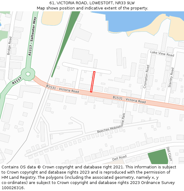 61, VICTORIA ROAD, LOWESTOFT, NR33 9LW: Location map and indicative extent of plot