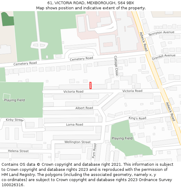61, VICTORIA ROAD, MEXBOROUGH, S64 9BX: Location map and indicative extent of plot