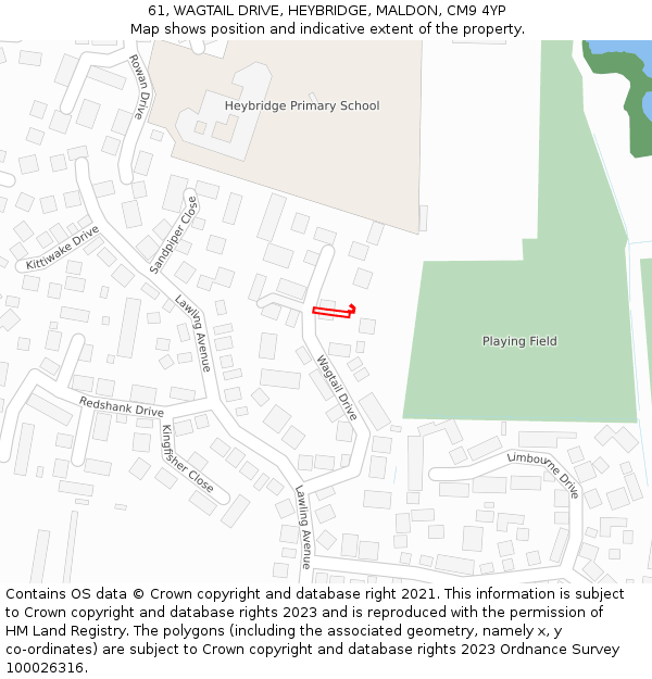 61, WAGTAIL DRIVE, HEYBRIDGE, MALDON, CM9 4YP: Location map and indicative extent of plot