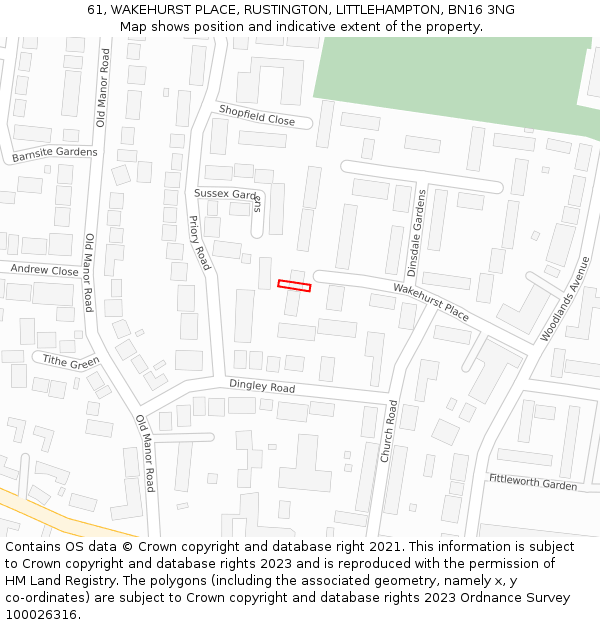 61, WAKEHURST PLACE, RUSTINGTON, LITTLEHAMPTON, BN16 3NG: Location map and indicative extent of plot