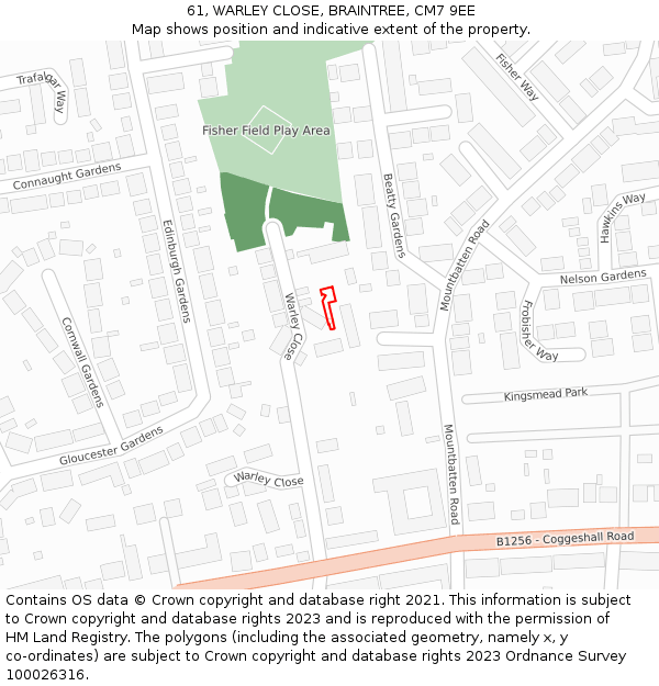61, WARLEY CLOSE, BRAINTREE, CM7 9EE: Location map and indicative extent of plot