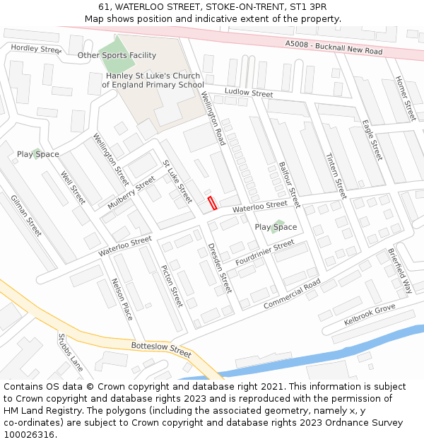 61, WATERLOO STREET, STOKE-ON-TRENT, ST1 3PR: Location map and indicative extent of plot
