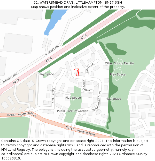 61, WATERSMEAD DRIVE, LITTLEHAMPTON, BN17 6GH: Location map and indicative extent of plot