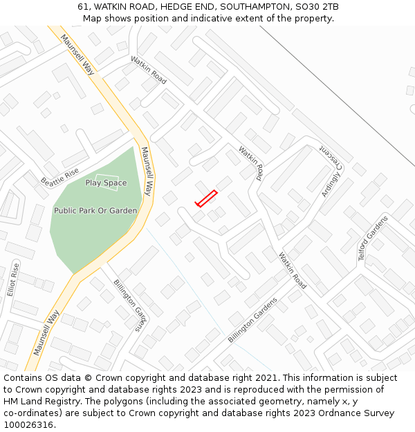 61, WATKIN ROAD, HEDGE END, SOUTHAMPTON, SO30 2TB: Location map and indicative extent of plot