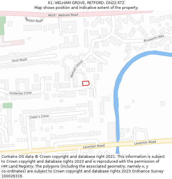 61, WELHAM GROVE, RETFORD, DN22 6TZ: Location map and indicative extent of plot