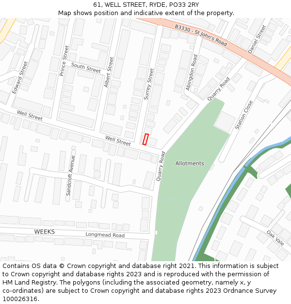 61, WELL STREET, RYDE, PO33 2RY: Location map and indicative extent of plot