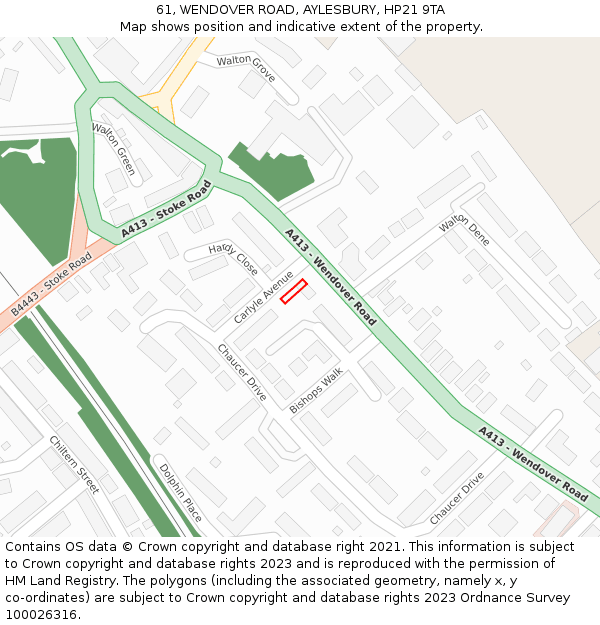 61, WENDOVER ROAD, AYLESBURY, HP21 9TA: Location map and indicative extent of plot
