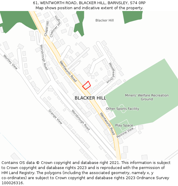 61, WENTWORTH ROAD, BLACKER HILL, BARNSLEY, S74 0RP: Location map and indicative extent of plot