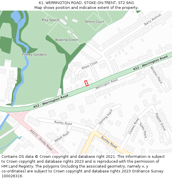 61, WERRINGTON ROAD, STOKE-ON-TRENT, ST2 9AG: Location map and indicative extent of plot