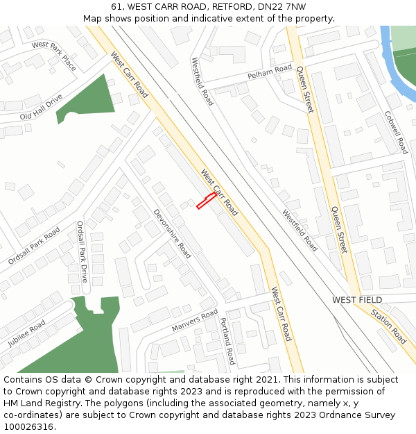 61, WEST CARR ROAD, RETFORD, DN22 7NW: Location map and indicative extent of plot