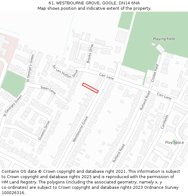 61, WESTBOURNE GROVE, GOOLE, DN14 6NA: Location map and indicative extent of plot