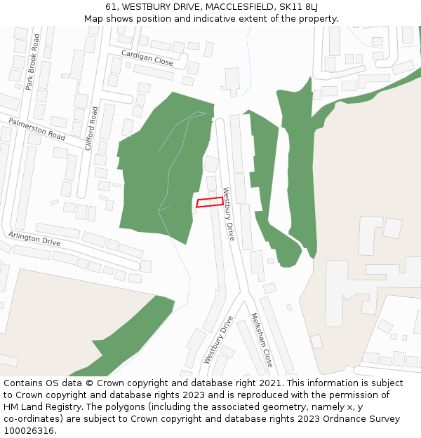 61, WESTBURY DRIVE, MACCLESFIELD, SK11 8LJ: Location map and indicative extent of plot