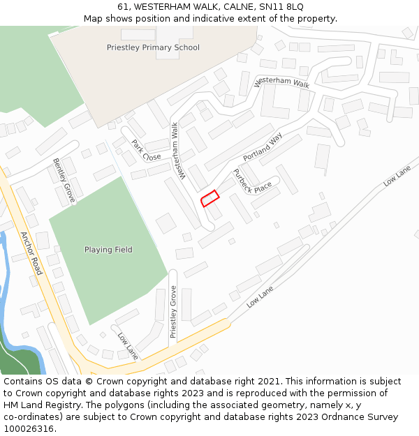 61, WESTERHAM WALK, CALNE, SN11 8LQ: Location map and indicative extent of plot