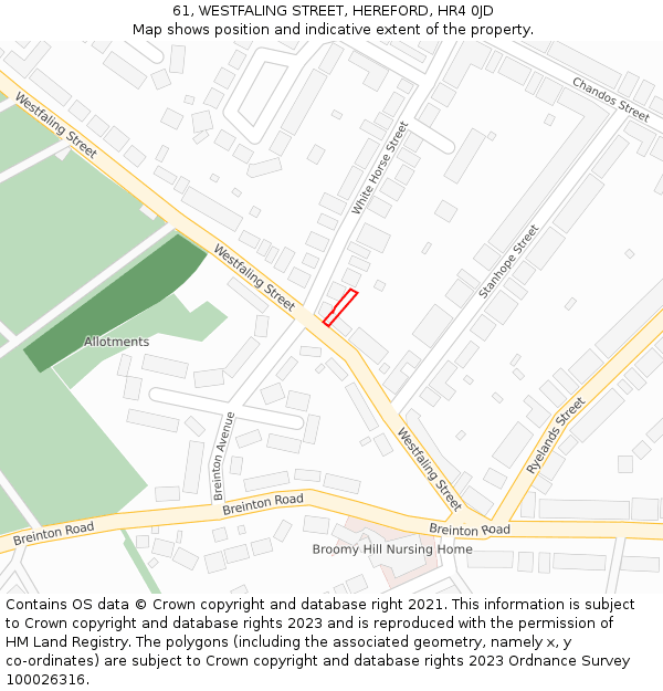 61, WESTFALING STREET, HEREFORD, HR4 0JD: Location map and indicative extent of plot