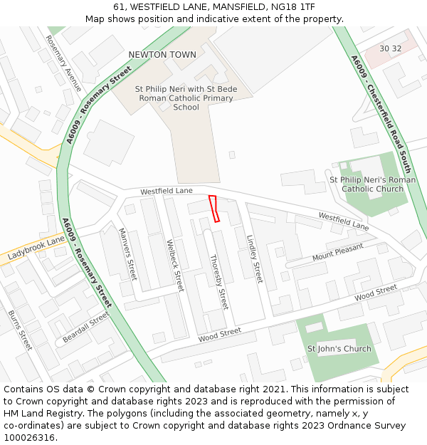 61, WESTFIELD LANE, MANSFIELD, NG18 1TF: Location map and indicative extent of plot