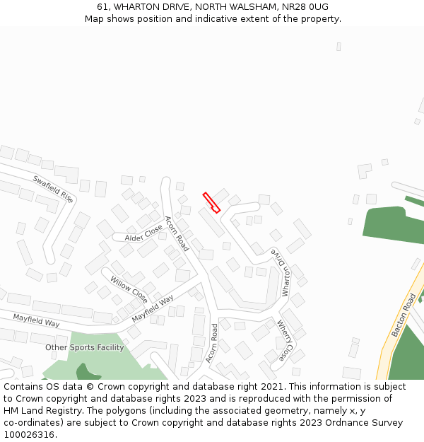 61, WHARTON DRIVE, NORTH WALSHAM, NR28 0UG: Location map and indicative extent of plot
