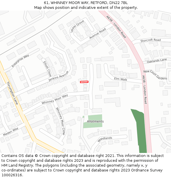 61, WHINNEY MOOR WAY, RETFORD, DN22 7BL: Location map and indicative extent of plot