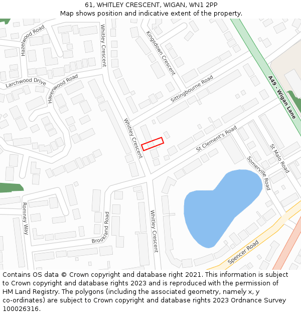61, WHITLEY CRESCENT, WIGAN, WN1 2PP: Location map and indicative extent of plot