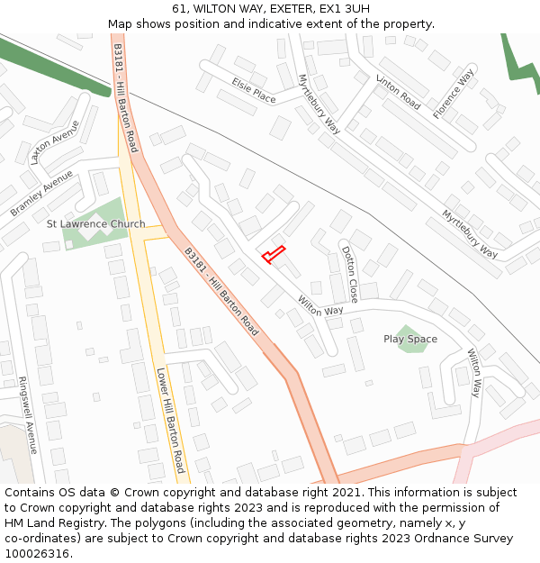 61, WILTON WAY, EXETER, EX1 3UH: Location map and indicative extent of plot