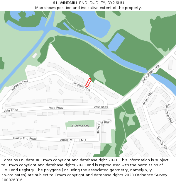 61, WINDMILL END, DUDLEY, DY2 9HU: Location map and indicative extent of plot