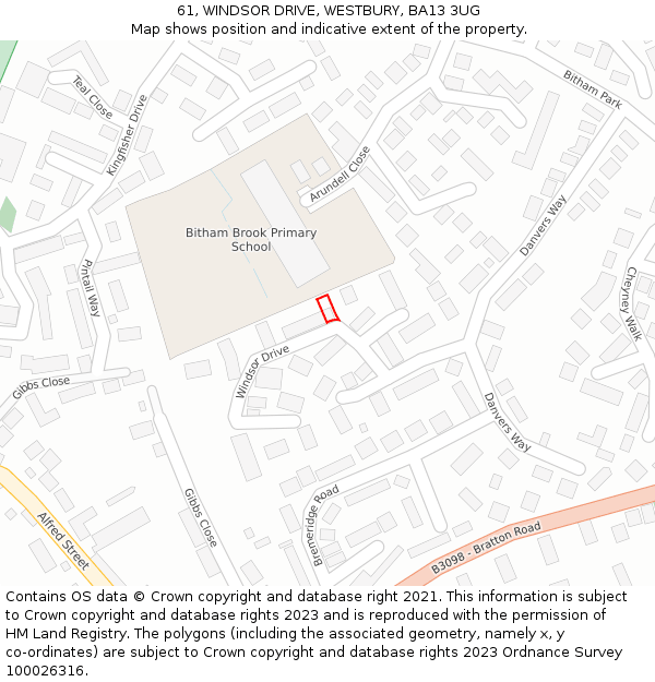61, WINDSOR DRIVE, WESTBURY, BA13 3UG: Location map and indicative extent of plot