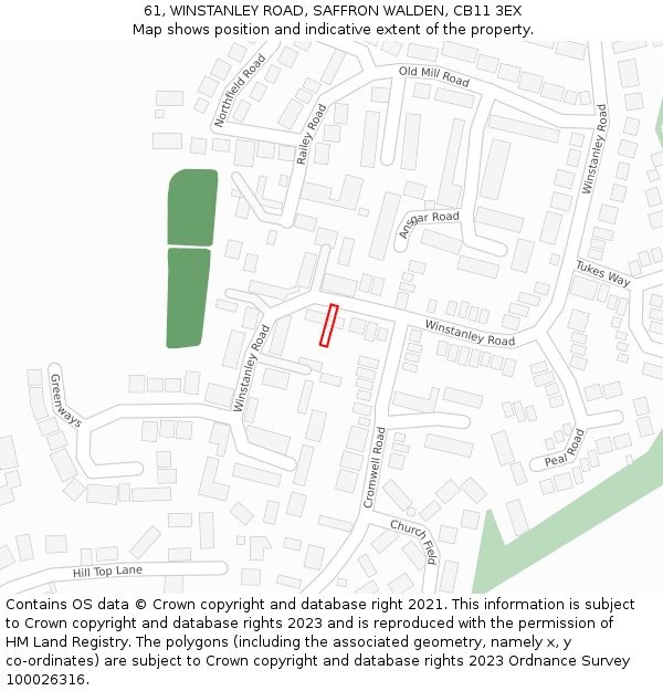 61, WINSTANLEY ROAD, SAFFRON WALDEN, CB11 3EX: Location map and indicative extent of plot