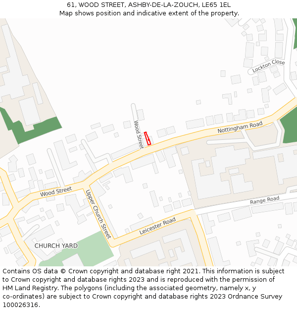 61, WOOD STREET, ASHBY-DE-LA-ZOUCH, LE65 1EL: Location map and indicative extent of plot